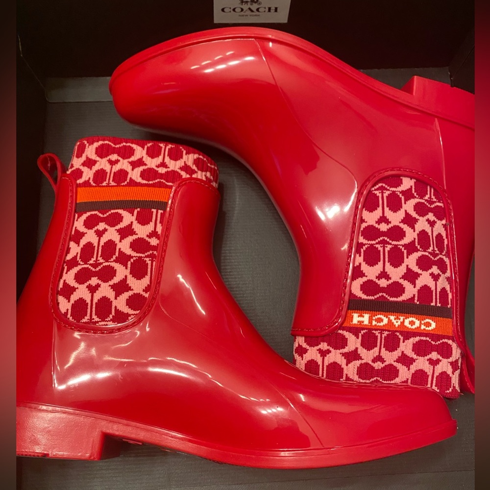 Coach Rivington Rubber Red rain boots size 8